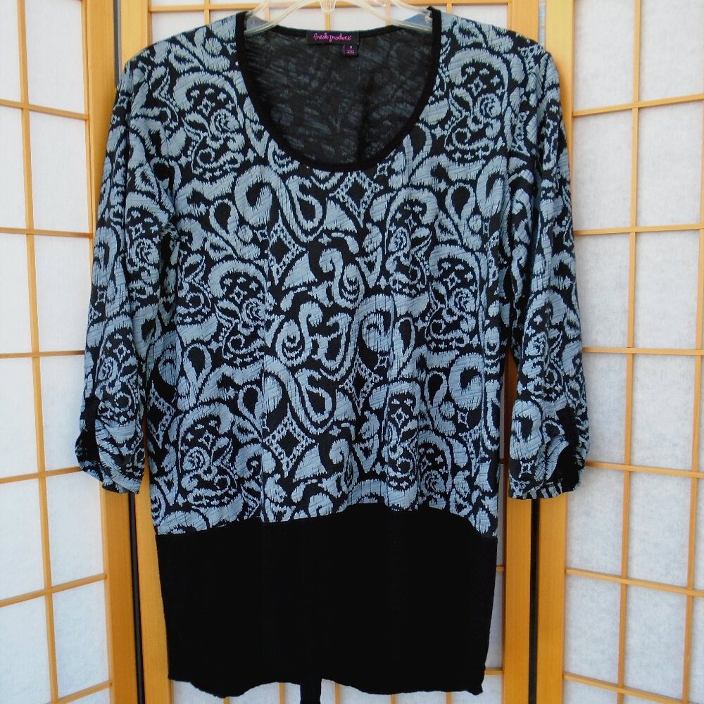 FRESH PRODUCE Black Windfall Top Wander woven + knit cotton mix fabric